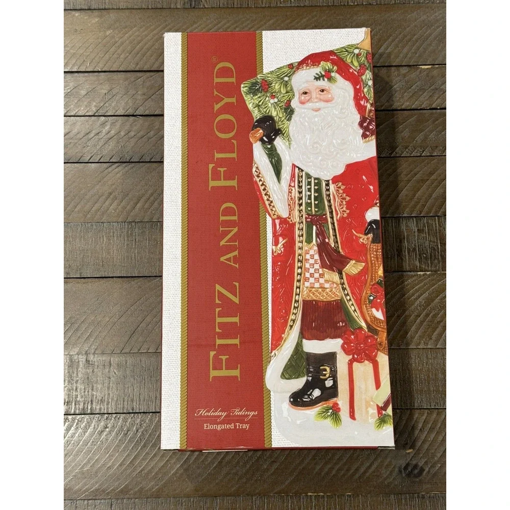 Fitz & Floyd Holiday Tidings Ceramic Santa Elongated Tray Original Box 2017